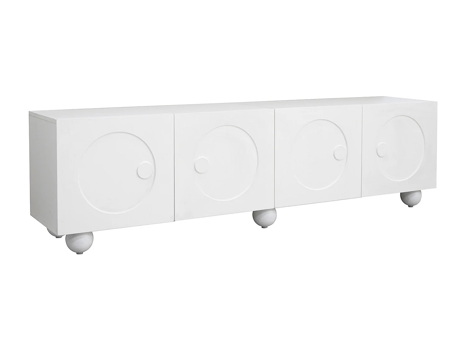 Meuble TV blanc avec 4 portes - Pieds rondes - Bois en MDF et PB