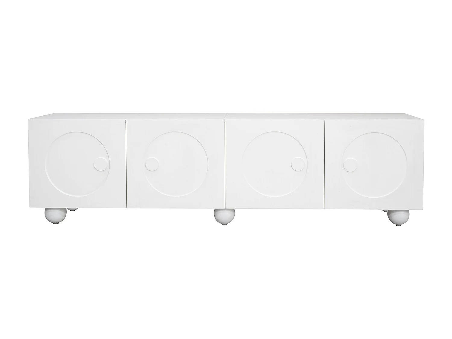 Meuble TV blanc avec 4 portes - Pieds rondes - Bois en MDF et PB