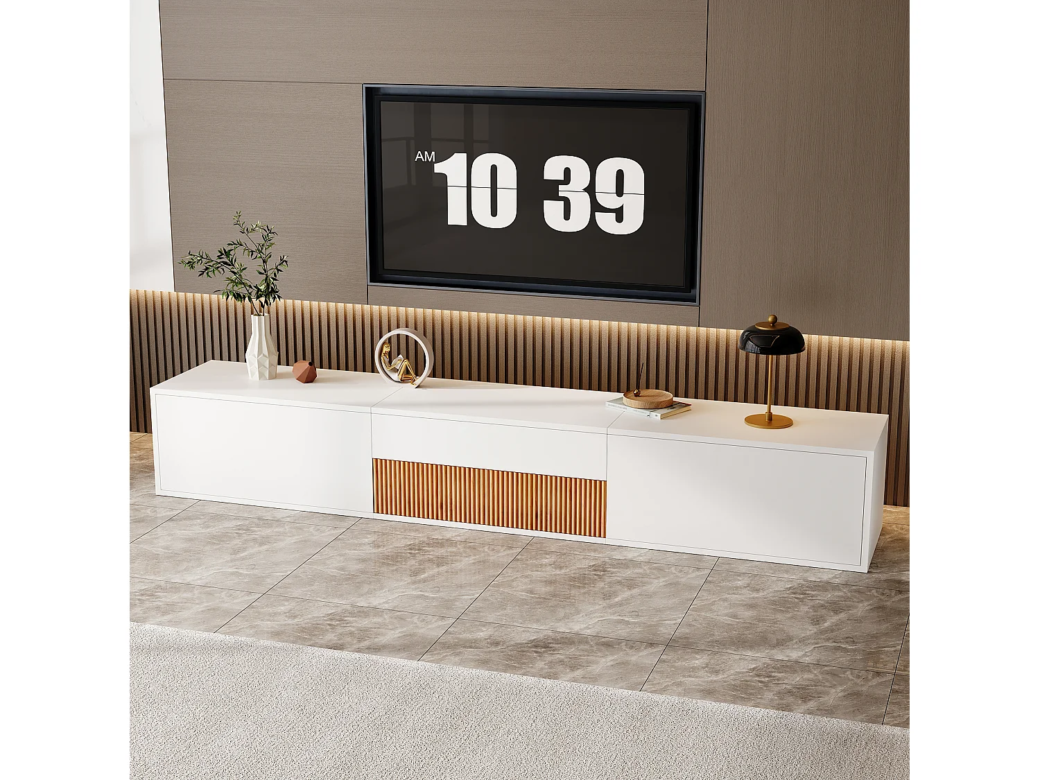 Moderner TV-Ständer – 180 x 34 x 30 cm – einzigartiges Design – mit 4 Türen – Spanplatte – weiß