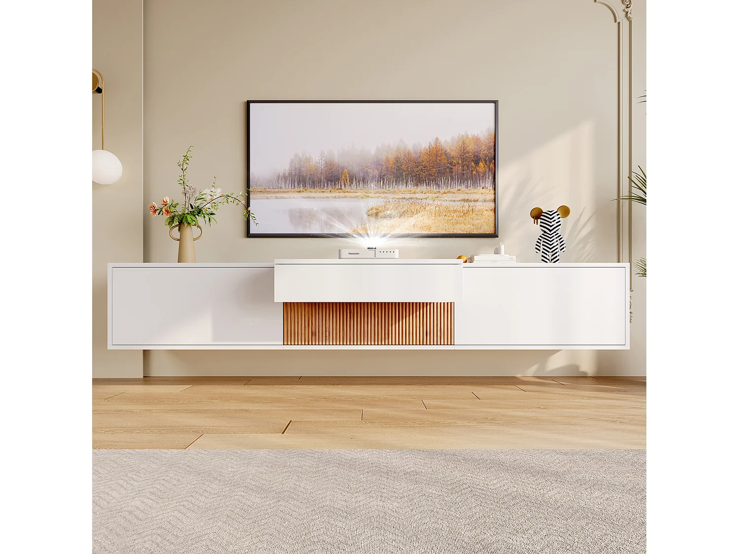 Moderner TV-Ständer – 180 x 34 x 30 cm – einzigartiges Design – mit 4 Türen – Spanplatte – weiß