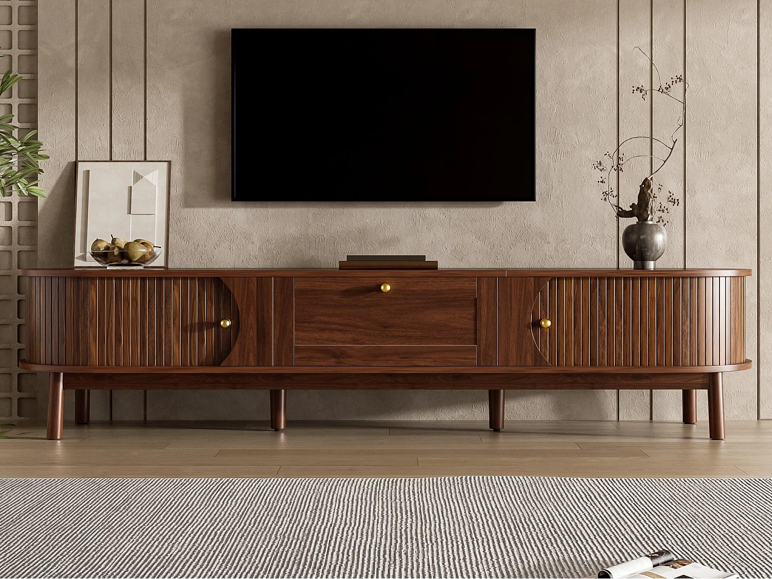 TV-Schrank 170x39,5x38 cm - mit 1 Schublade und 2 Schiebetüren - Holzoptik - MDF - Braun