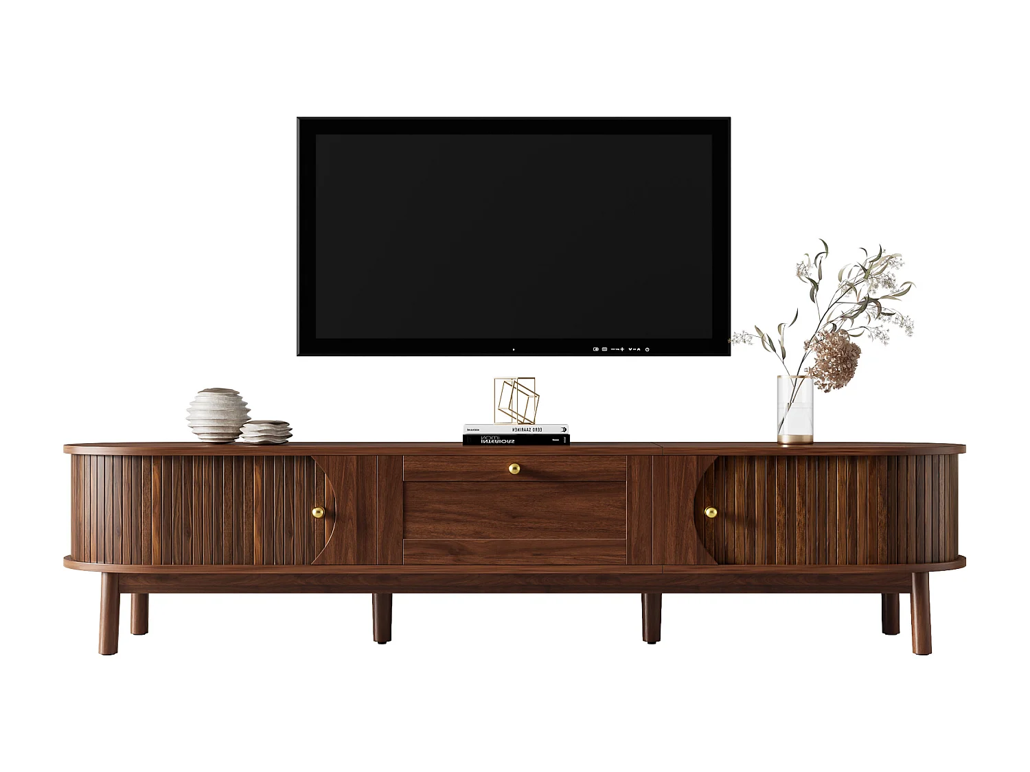 TV-Schrank 170x39,5x38 cm - mit 1 Schublade und 2 Schiebetüren - Holzoptik - MDF - Braun