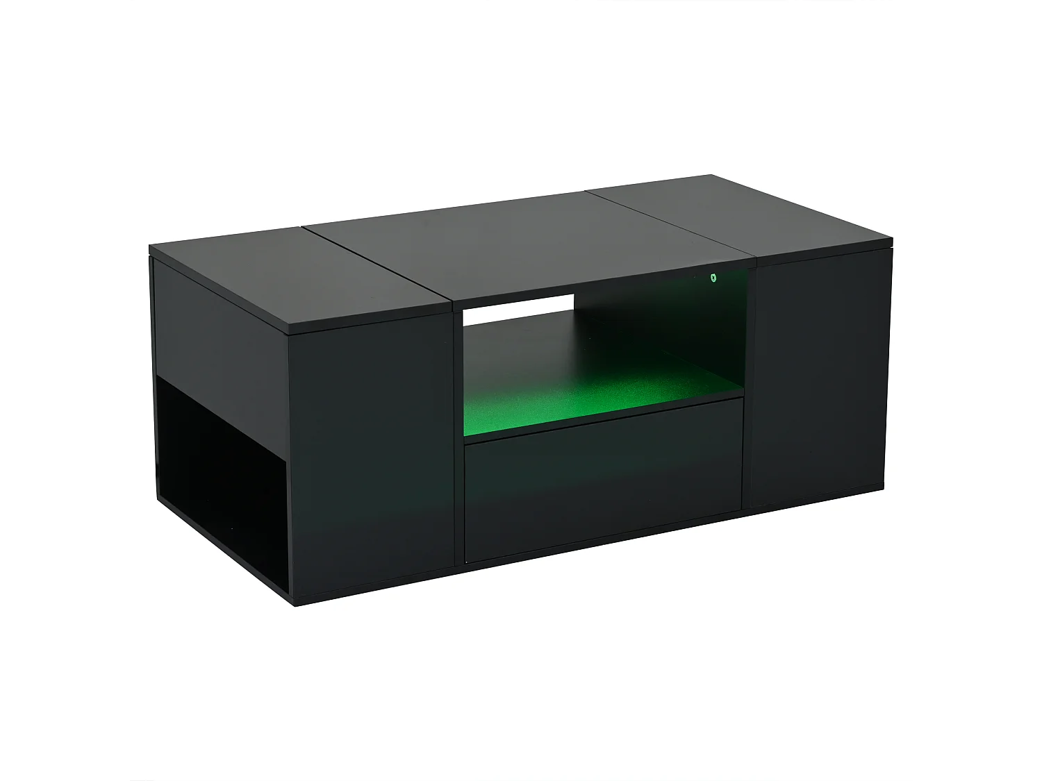 Glänzender Couchtisch 100x50x40 cm - mit 1 Schublade und Staufächern - mit LED-Beleuchtung - Spanplatten - Schwarz