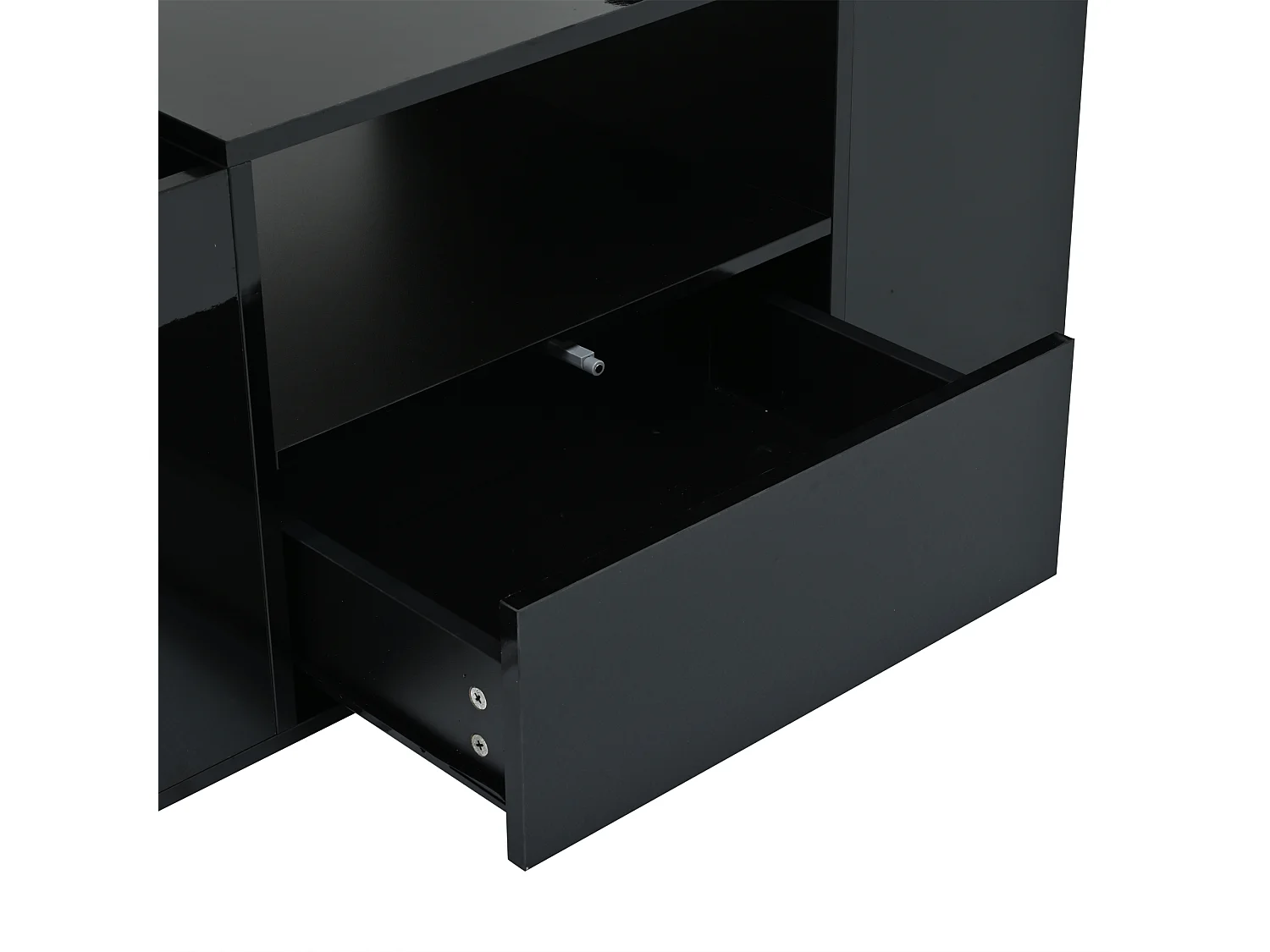 Glänzender Couchtisch 100x50x40 cm - mit 1 Schublade und Staufächern - mit LED-Beleuchtung - Spanplatten - Schwarz