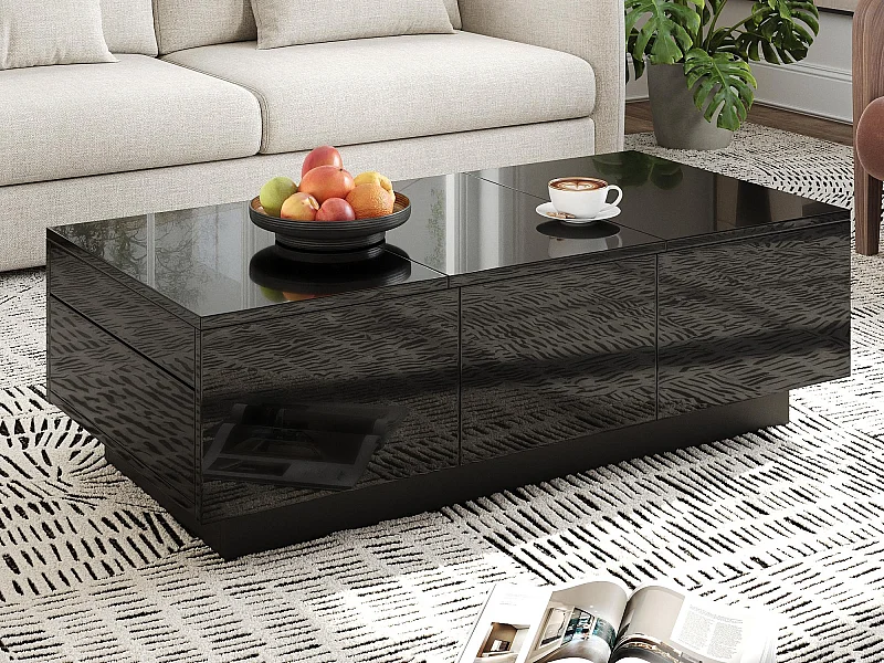 Couchtisch 100x31x50 cm - mit 2 Schubladen - Hochglanzfinish - Spanplatten - Schwarz