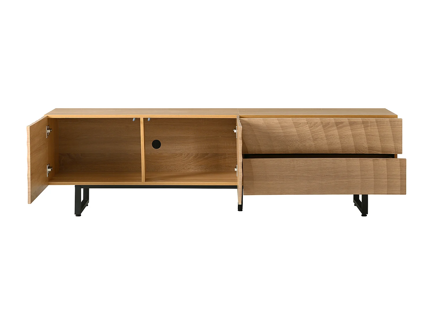 Moderner TV-Schrank 180x38x51,5 cm - 2 Türen und 2 Schubladen - Oberfläche mit wellenartiger Holzmaserung - Spanplatten - Natur