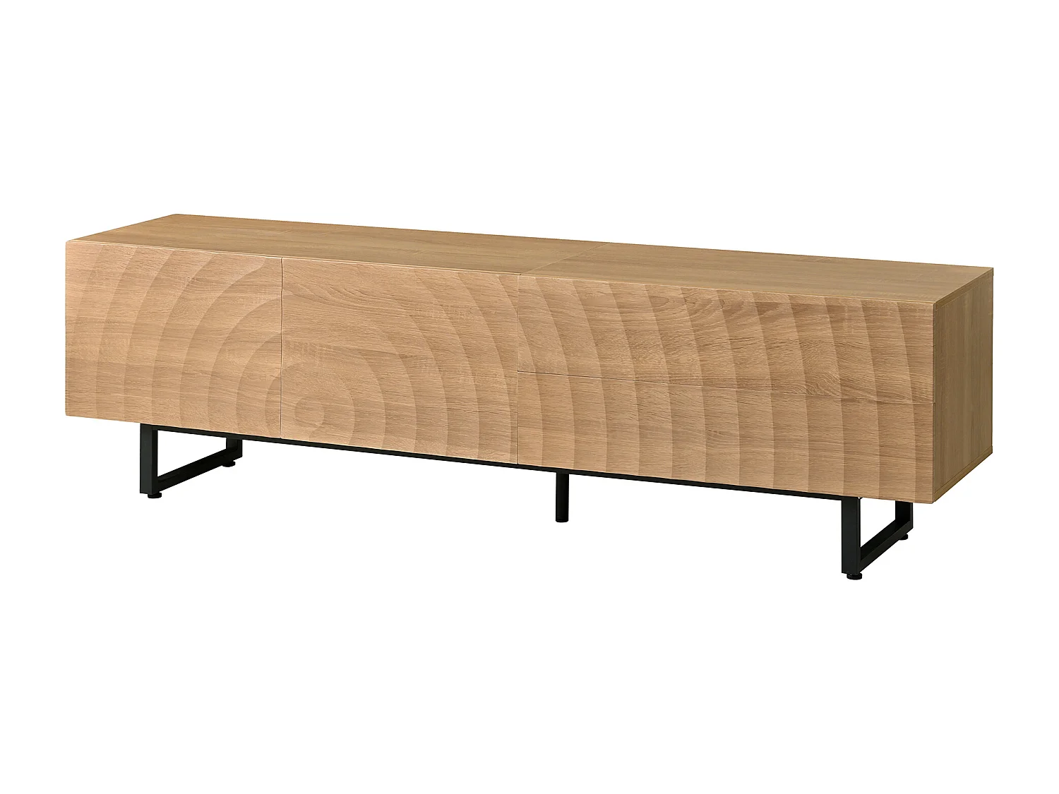 Moderner TV-Schrank 180x38x51,5 cm - 2 Türen und 2 Schubladen - Oberfläche mit wellenartiger Holzmaserung - Spanplatten - Natur