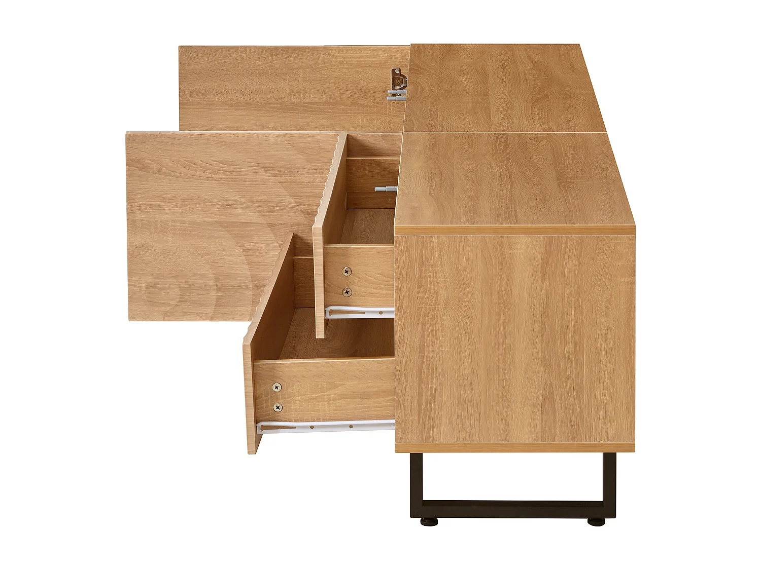 Moderner TV-Schrank 180x38x51,5 cm - 2 Türen und 2 Schubladen - Oberfläche mit wellenartiger Holzmaserung - Spanplatten - Natur