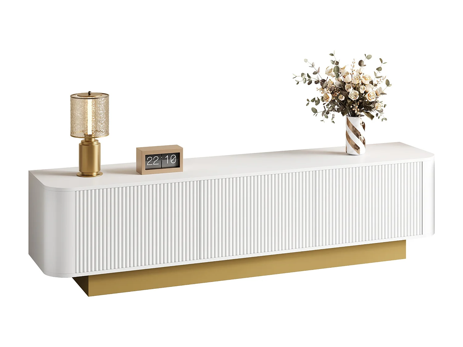 Modern tv-meubel - 170 x 40,5 x 47 cm - met 3 deuren - front met structuurafwerking - MDF + spaanplaat - wit