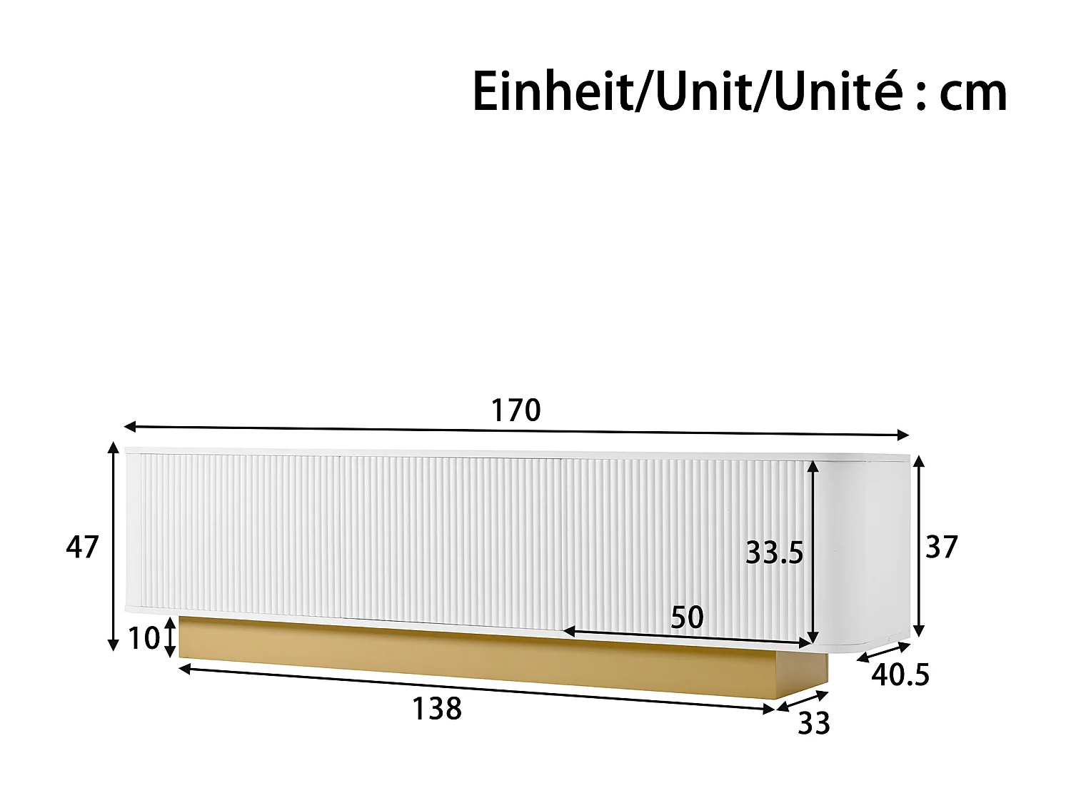 Modern tv-meubel - 170 x 40,5 x 47 cm - met 3 deuren - front met structuurafwerking - MDF + spaanplaat - wit