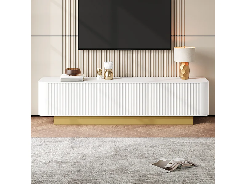 Modern tv-meubel - 170 x 40,5 x 47 cm - met 3 deuren - front met structuurafwerking - MDF + spaanplaat - wit