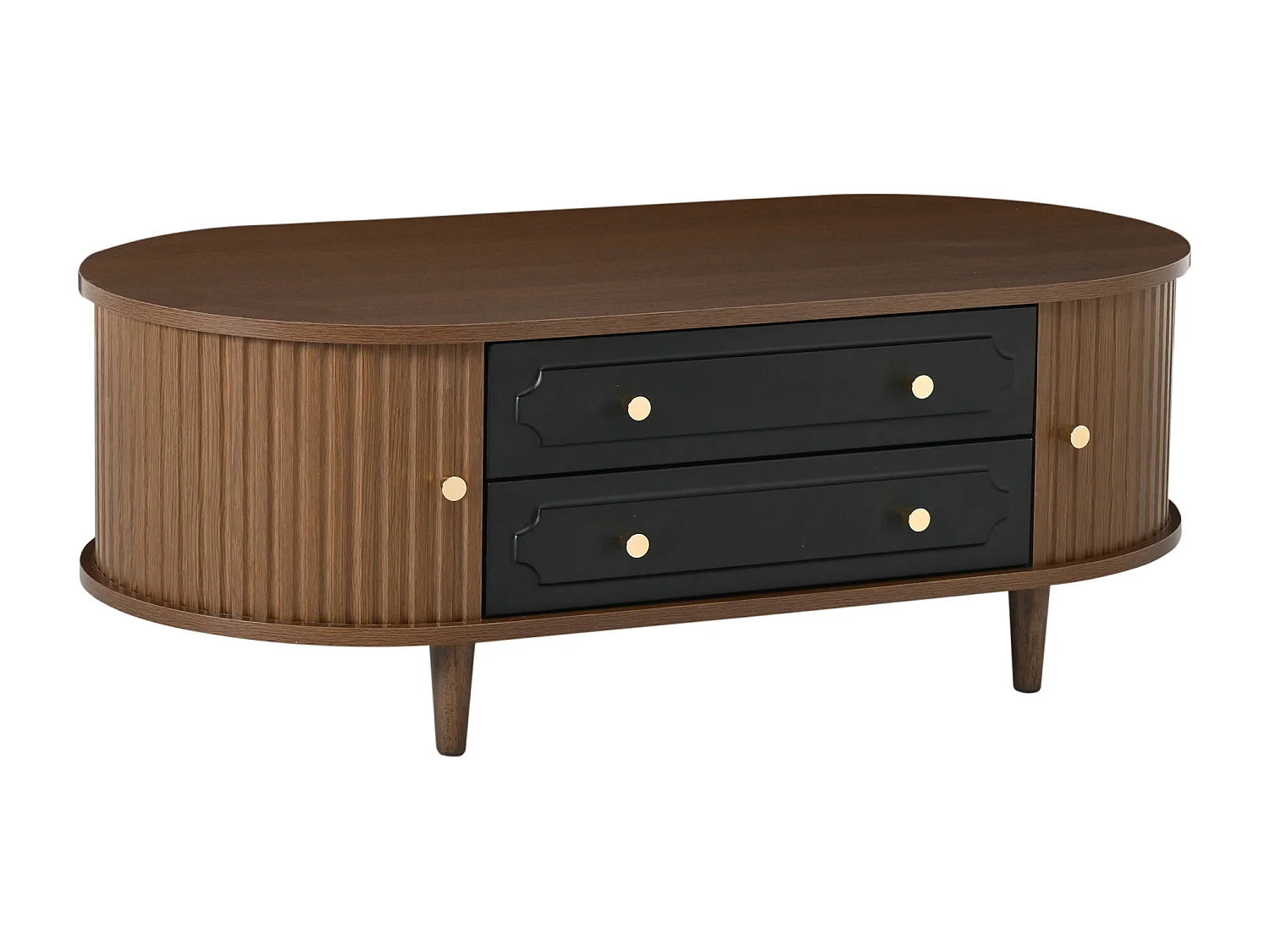 Couchtisch 100x50x36 cm - mit 2 Schubladen und 2 Schiebetüren - Braun + Schwarz