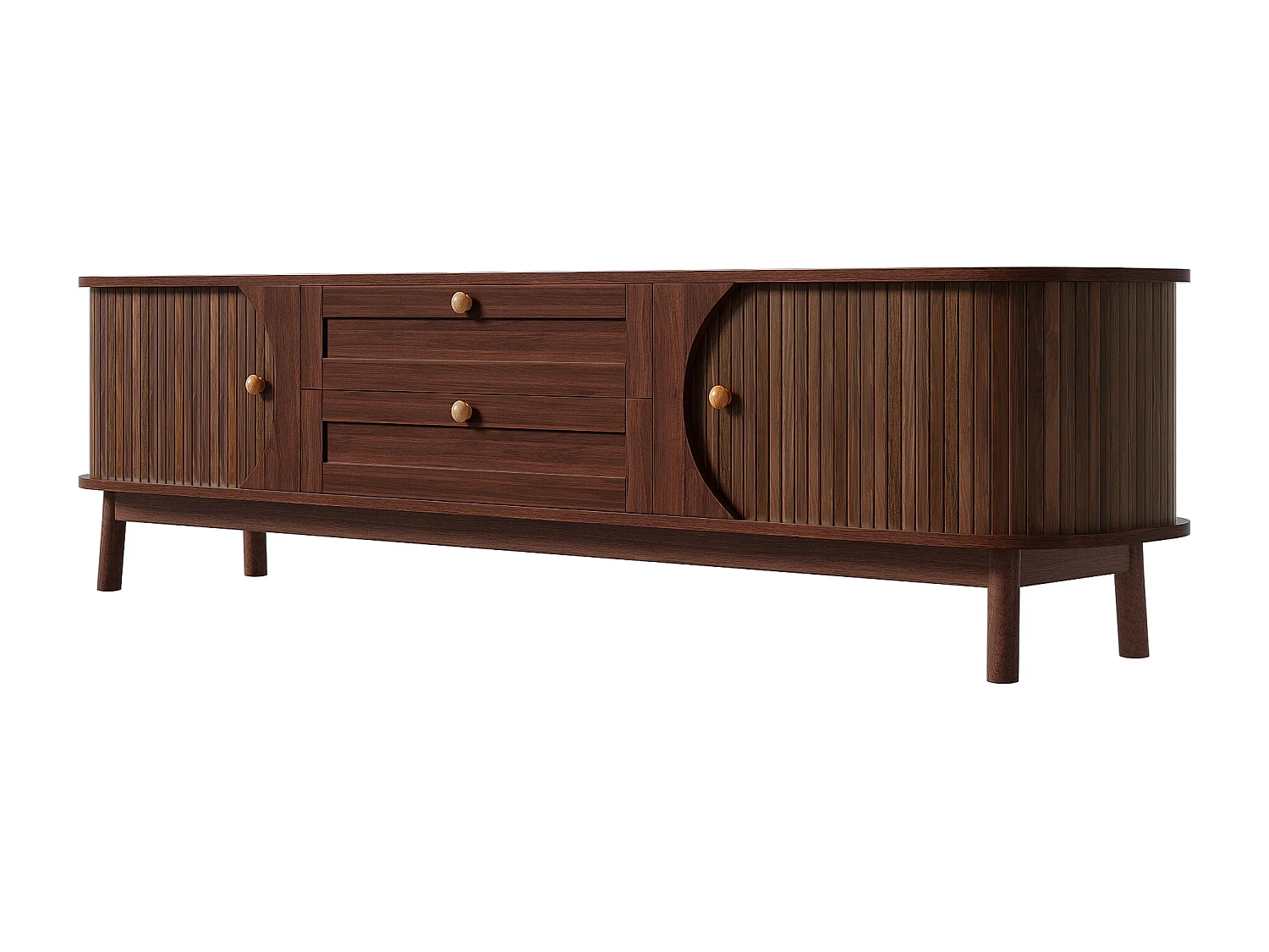 Moderner TV-Schrank aus Holz - 170x39,5x46 cm - mit 2 Schubladen und 2 Schiebetüren - Holzoptik - MDF - Braun