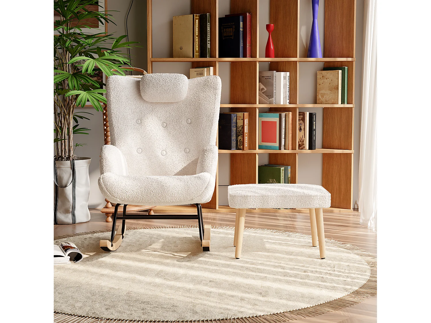 Fauteuil à bascule- avec poches latérales,repose-pieds - blanc