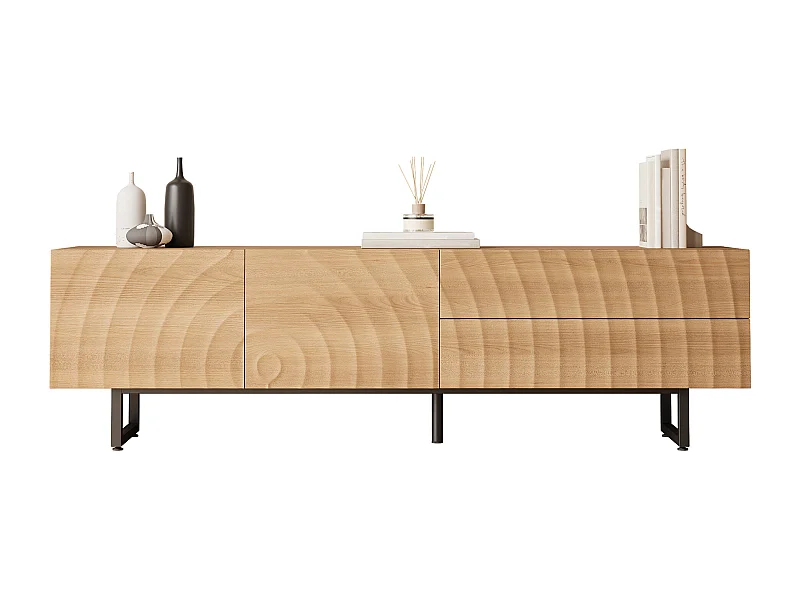 Modern tv-meubel - 180 x 38 x 51,5 cm - met 2 deuren + 2 lades - uniek design - 3D-structuur - spaanplaat - naturel