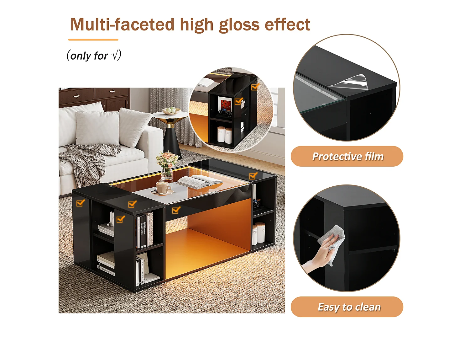 Table basse avec éclairage LED et espace de rangement - table d'appoint - plateau en verre trempé - 100 x 50 x 40 cm