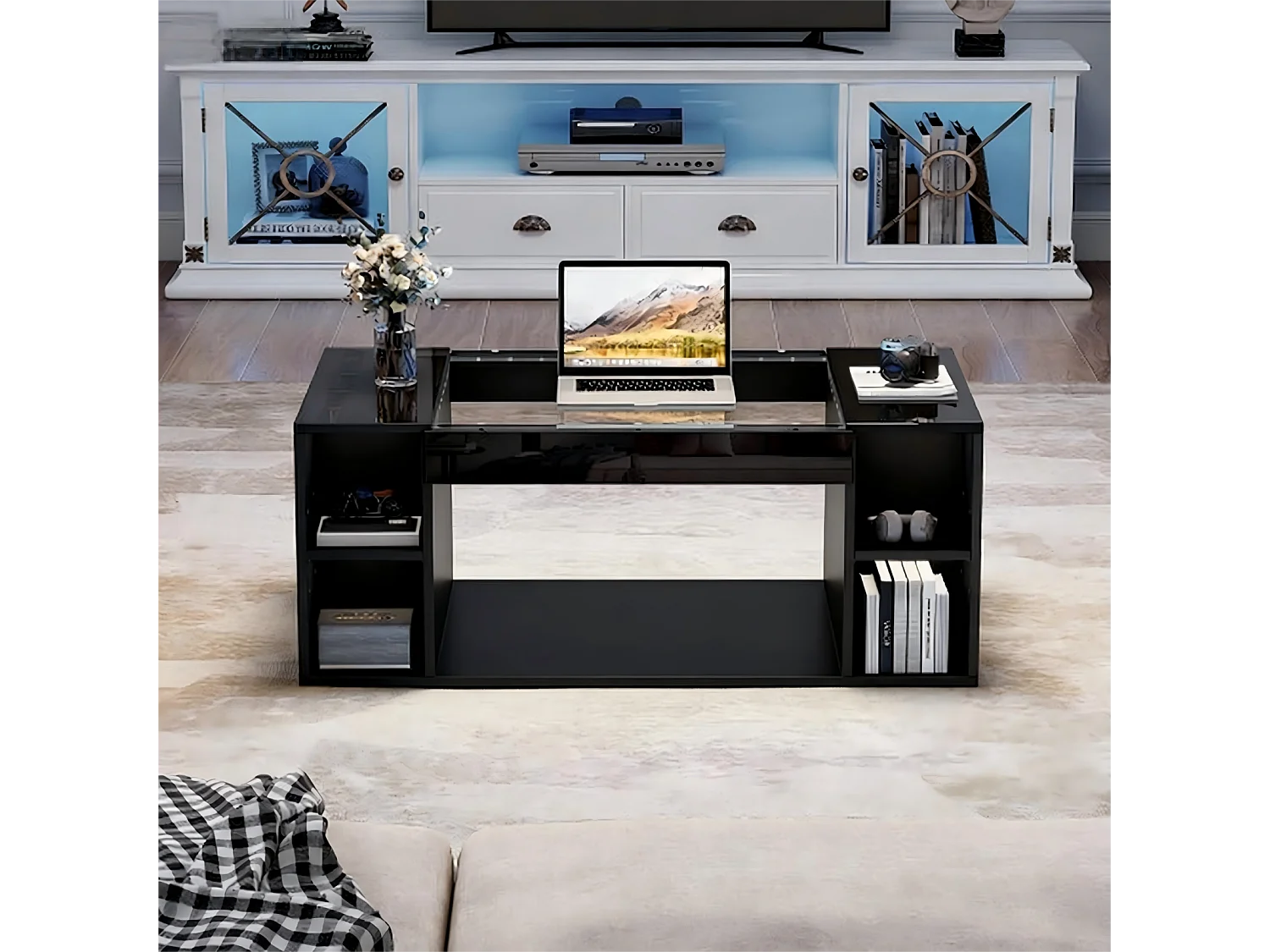 Table basse avec éclairage LED et espace de rangement - table d'appoint - plateau en verre trempé - 100 x 50 x 40 cm