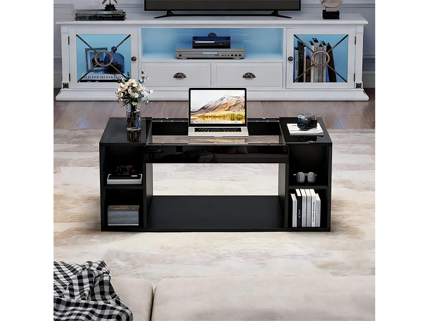 Table basse avec éclairage LED et espace de rangement - table d'appoint - plateau en verre trempé - 100 x 50 x 40 cm