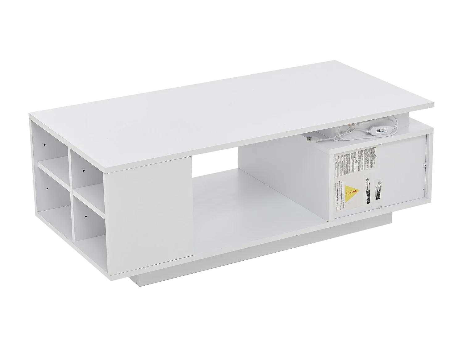 Hochglänzender lackierter Couchtisch 100x50x36 cm - mit LED-Beleuchtung - mit 1 Schublade - mit 4 Staufächern - Weiß