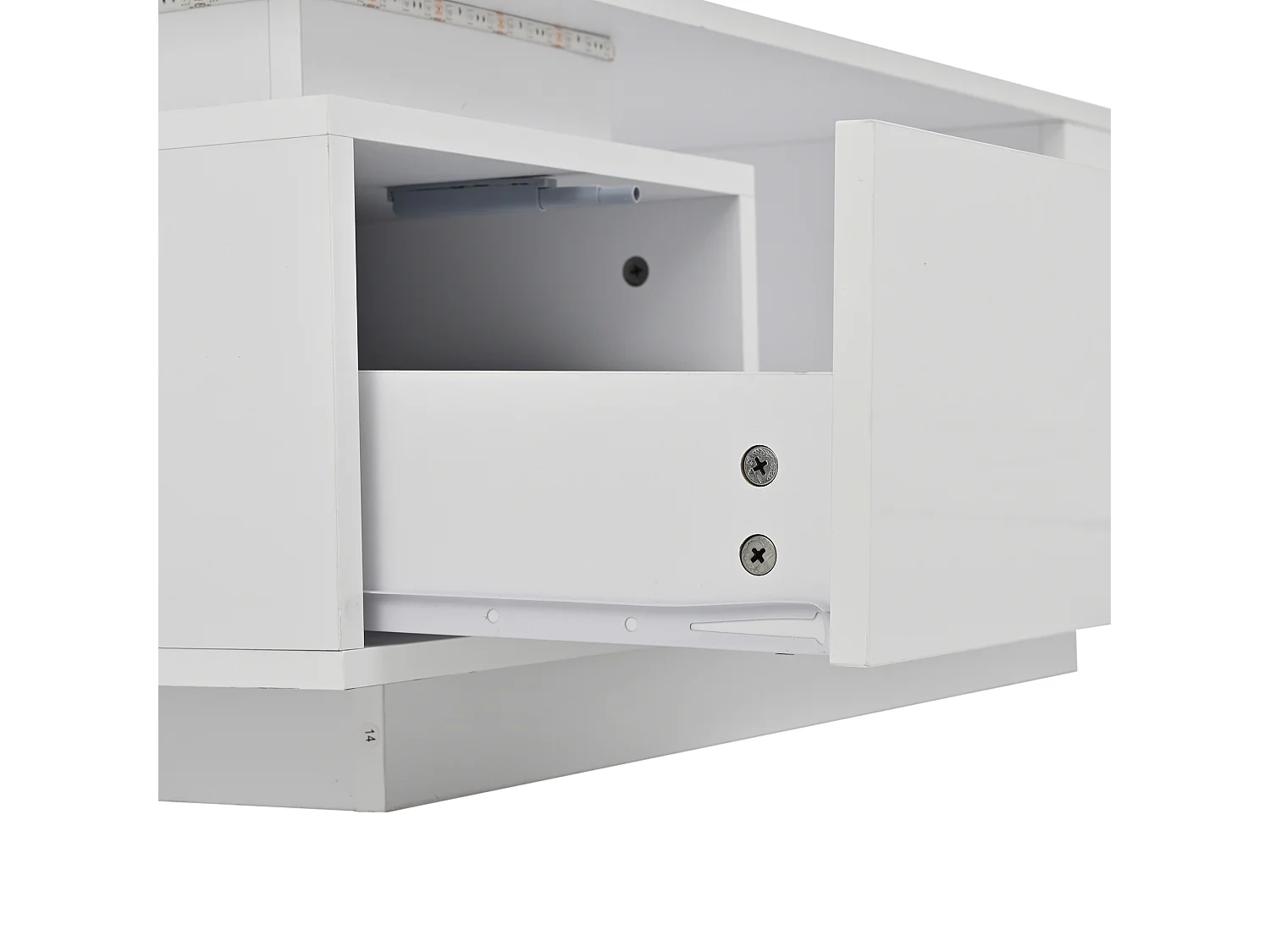 Hochglänzender lackierter Couchtisch 100x50x36 cm - mit LED-Beleuchtung - mit 1 Schublade - mit 4 Staufächern - Weiß