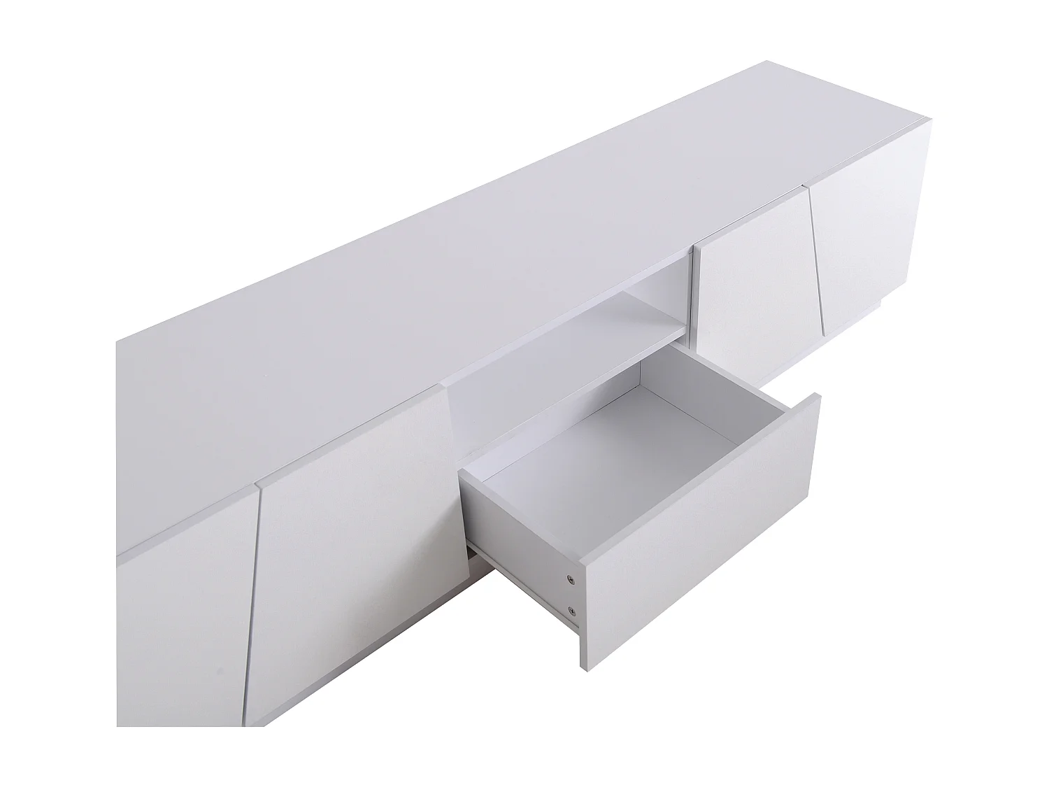 Meuble TV avec 4 portes et tiroir - Bois en MDF - Blanc