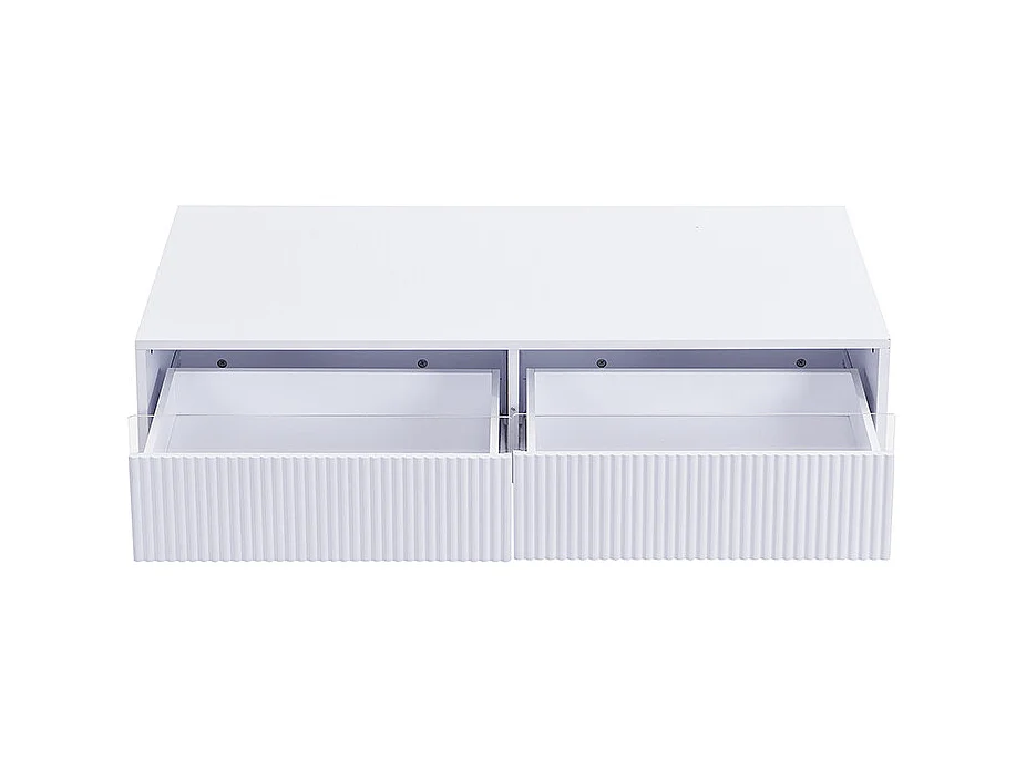 Ensemble de meuble TV et table basse - LED et tiroirs - Façades en acrylique - Blanc