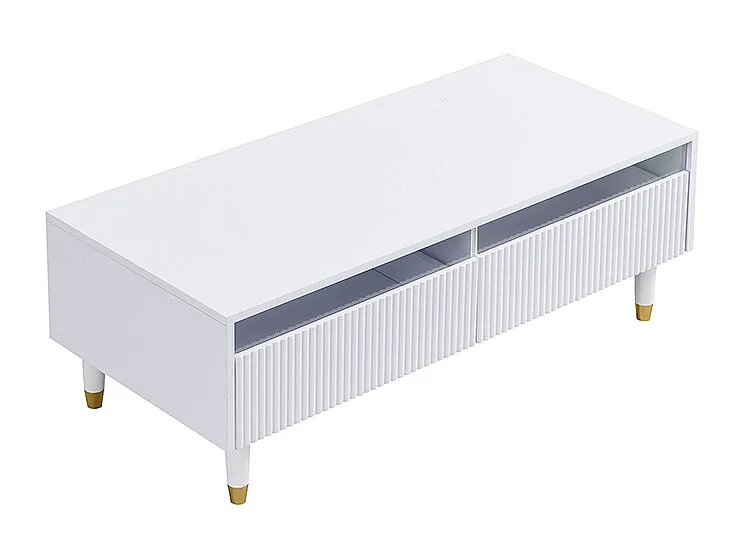 Ensemble de meuble TV et table basse - LED et tiroirs - Façades en acrylique - Blanc