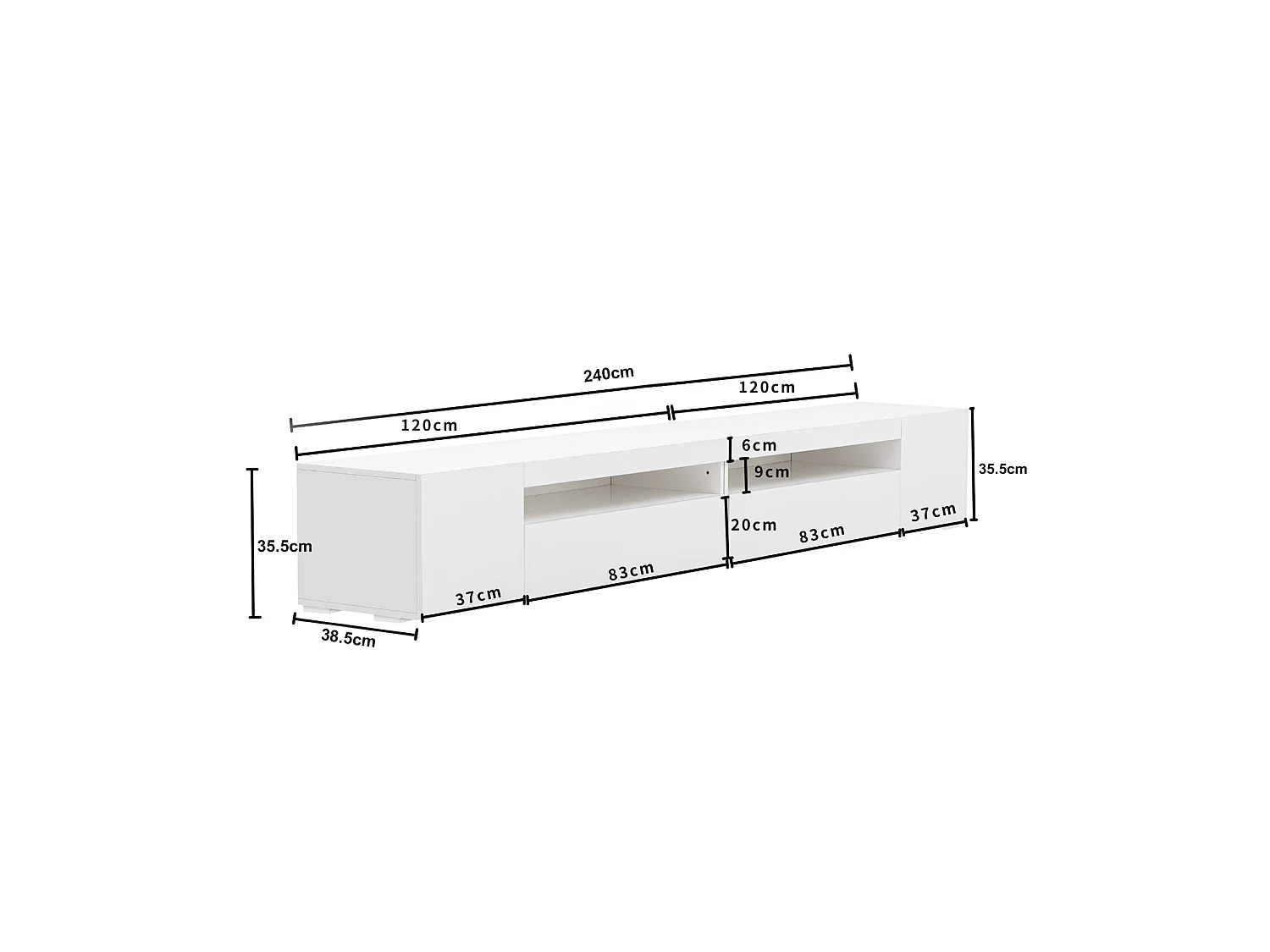 Wit tv-meubel met ledverlichting en 4 deuren - MDF-hout