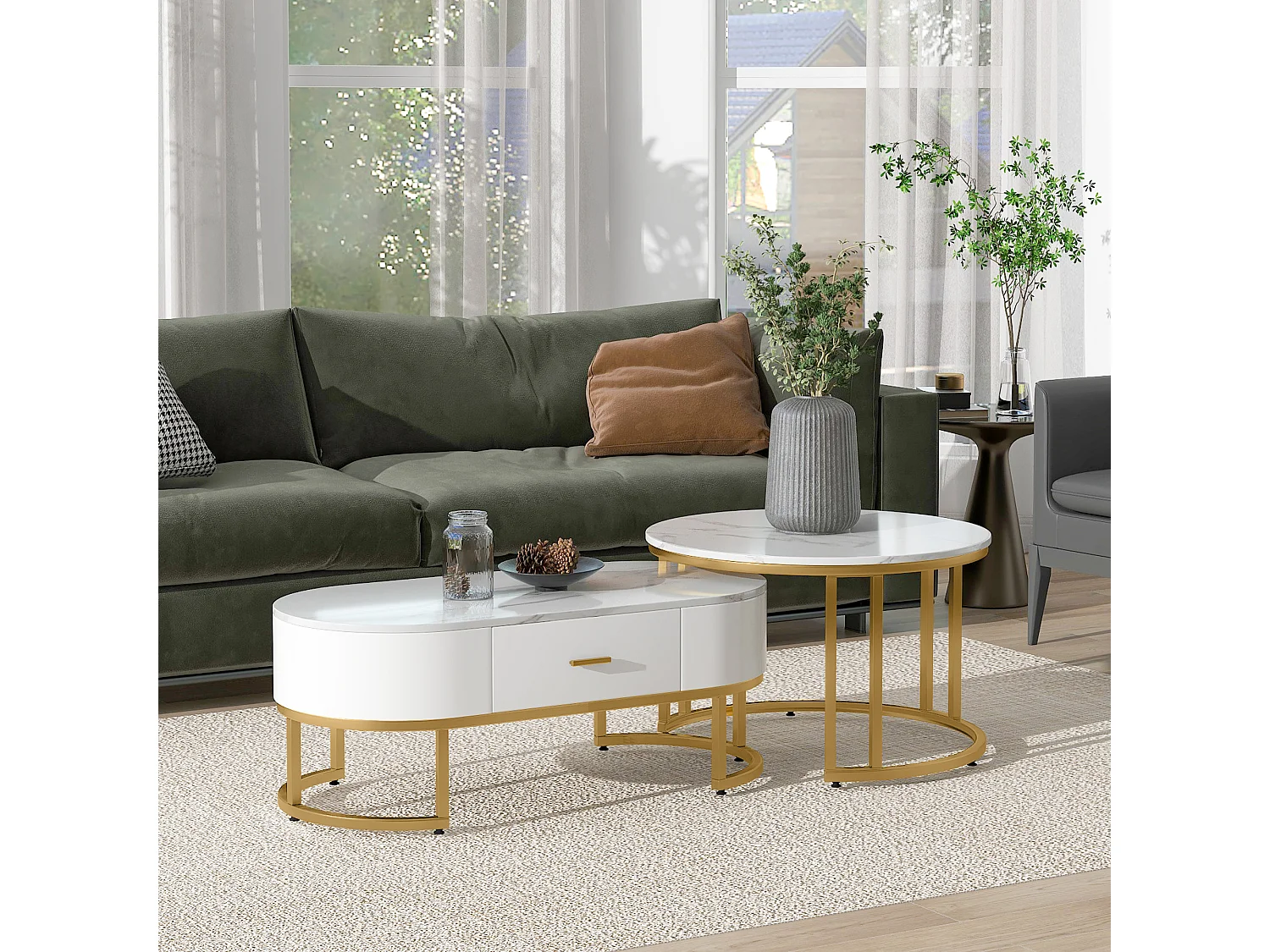 Witte bijzettafel met lade, in elkaar schuifbaar - MDF-hout en metaal