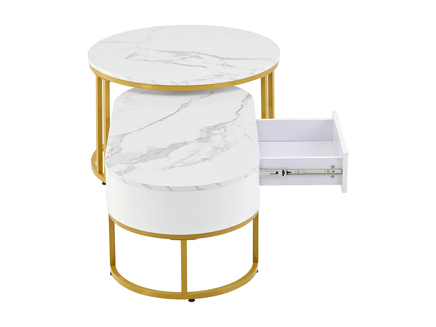 Witte bijzettafel met lade, in elkaar schuifbaar - MDF-hout en metaal