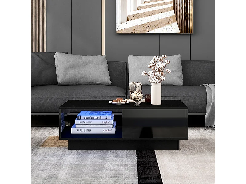 PB salontafel van hoogglans zwart gelakt hout - Met LED-verlichting en lade