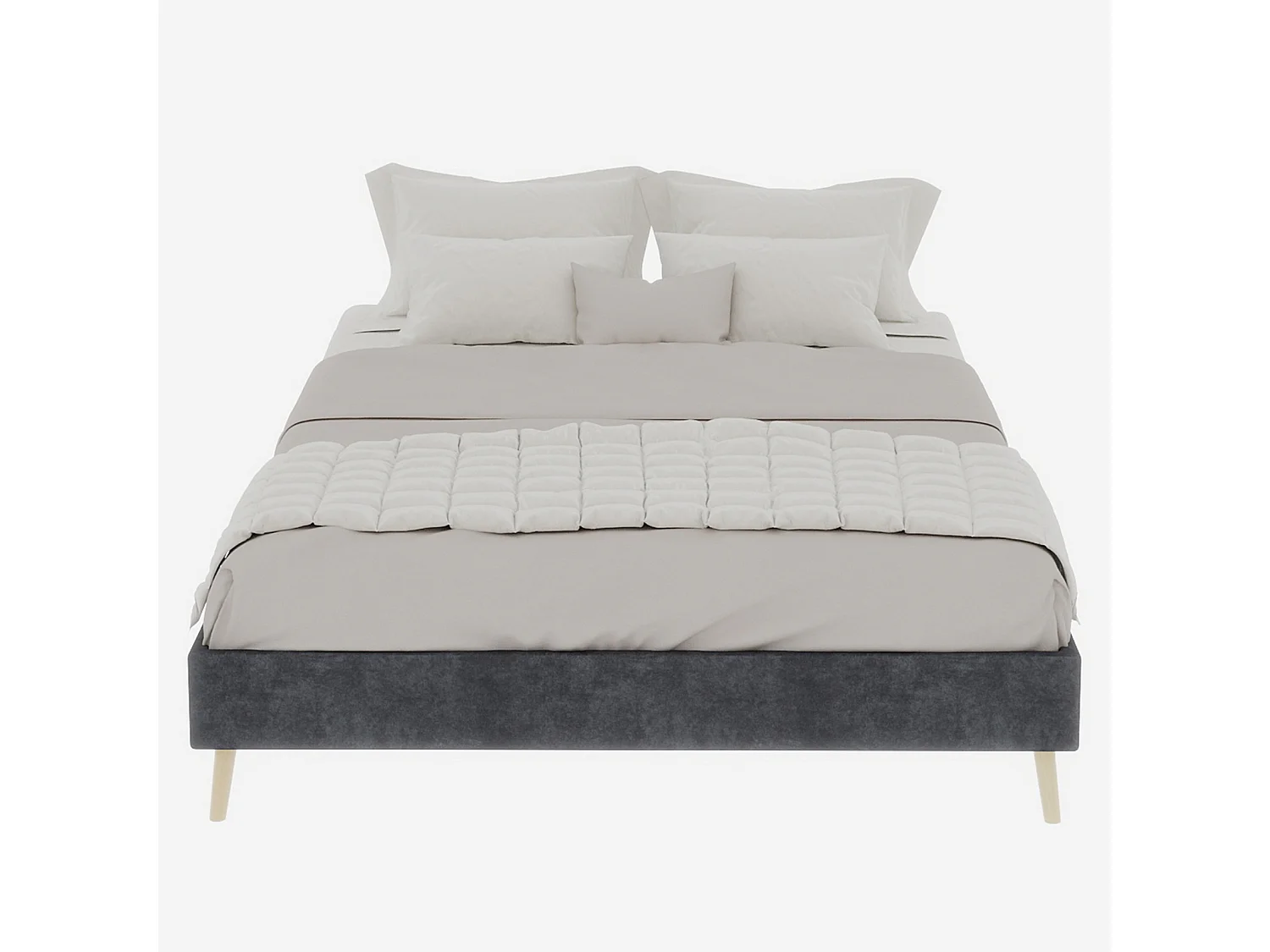 Lit adulte 140x200cm en velours - Sans tête de lit - Gris