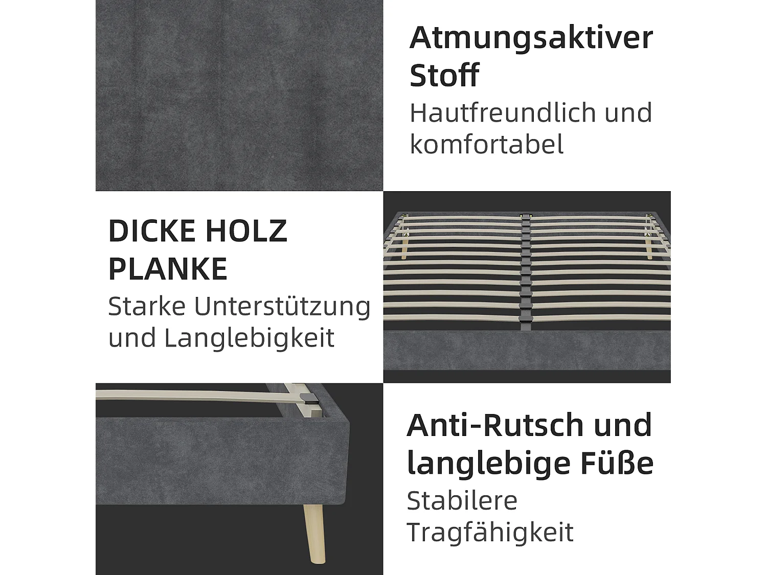 Lit adulte 140x200cm en velours - Sans tête de lit - Gris