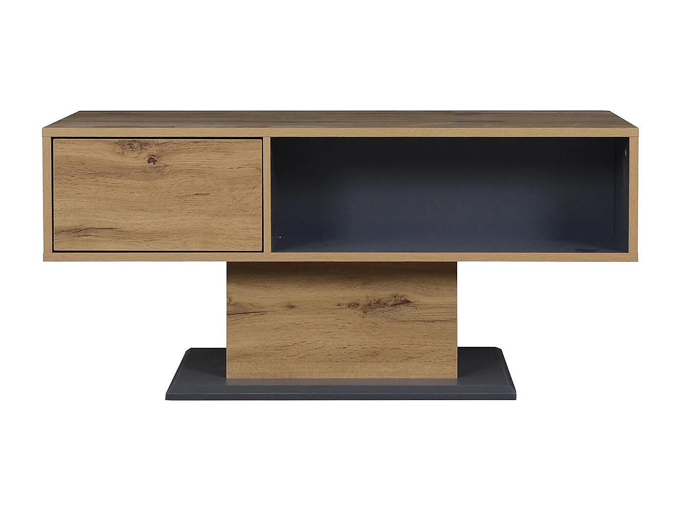 Table basse moderne avec rangement double face - Couleur bois et gris