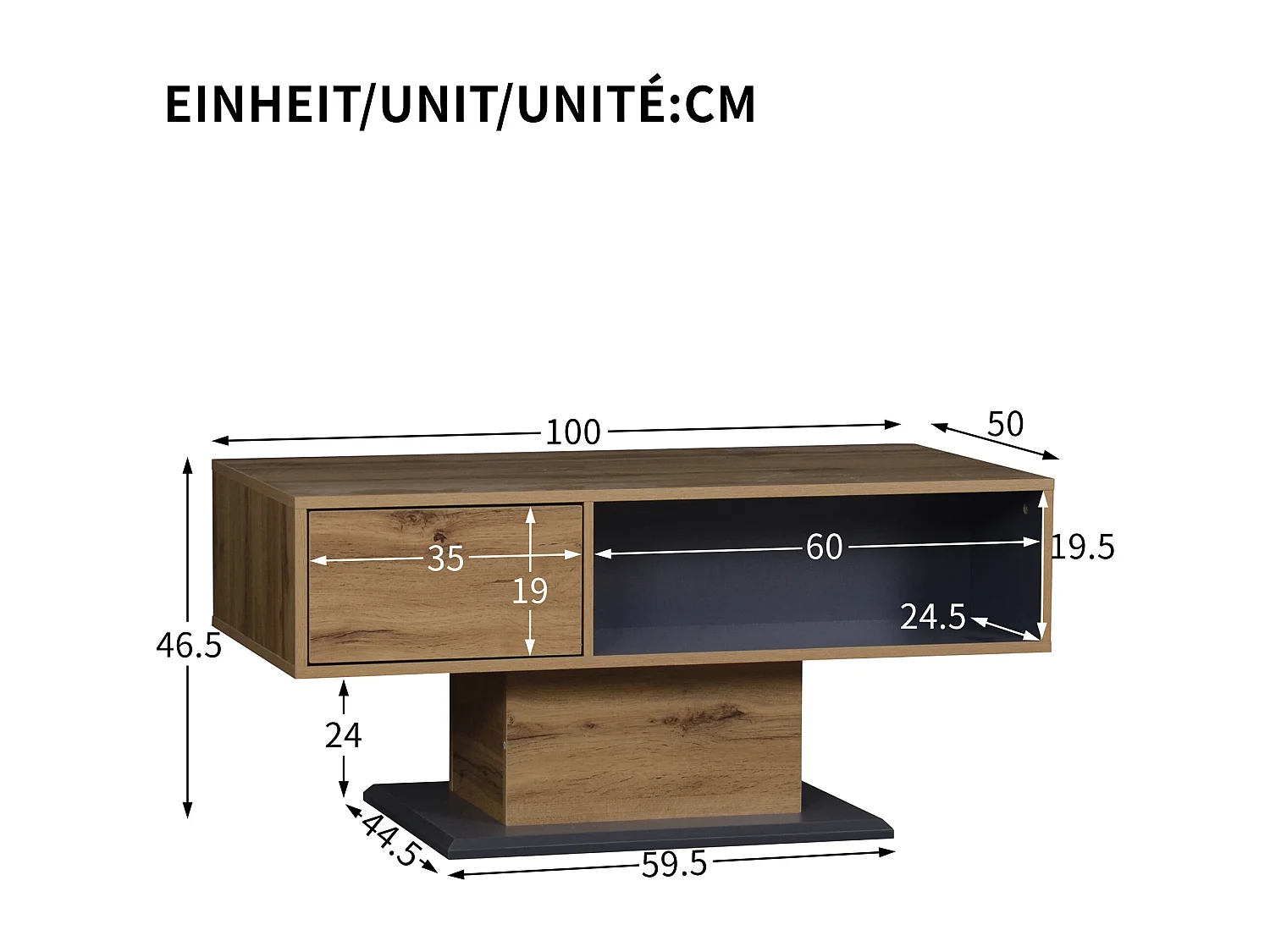 Table basse moderne avec rangement double face - Couleur bois et gris