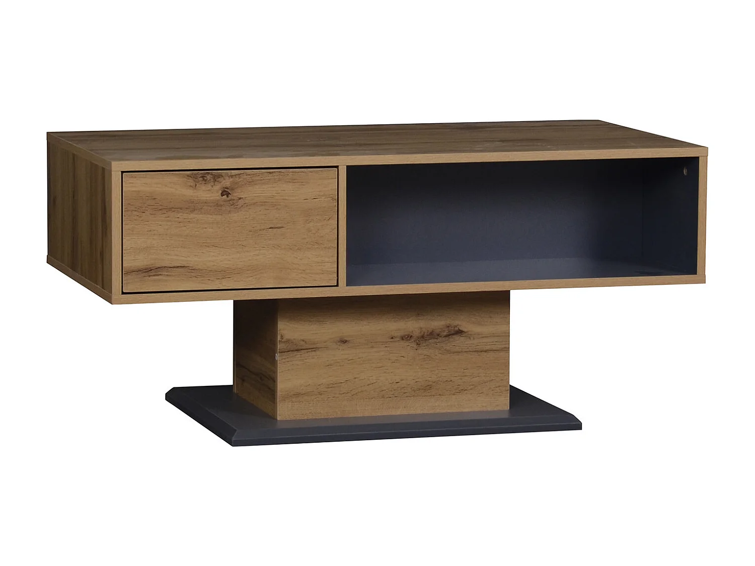 Table basse moderne avec rangement double face - Couleur bois et gris