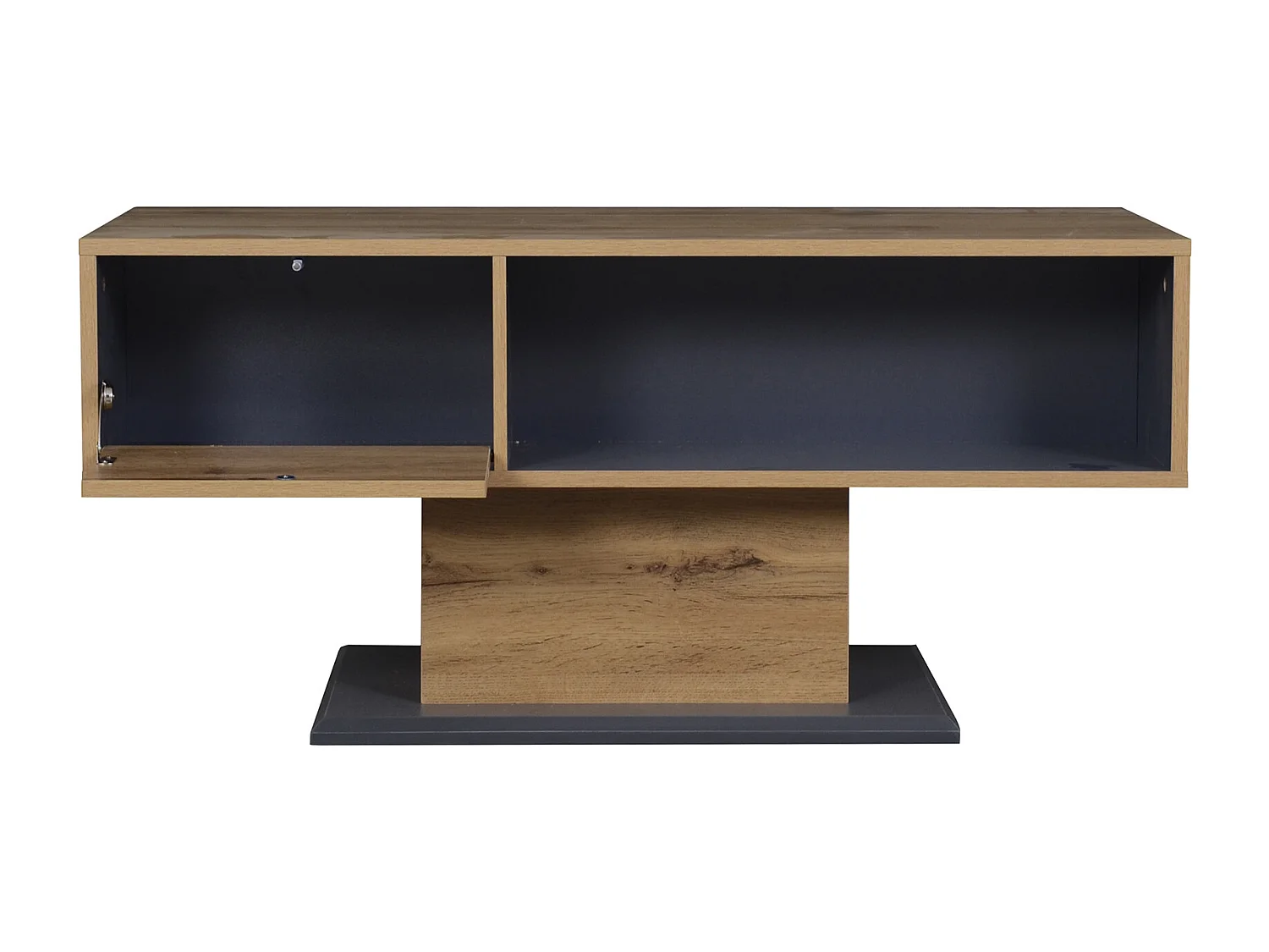 Table basse moderne avec rangement double face - Couleur bois et gris