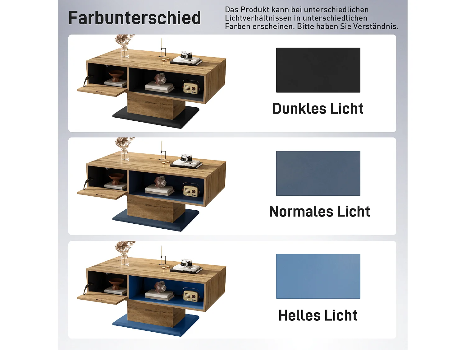 Table basse moderne avec rangement double face - Couleur bois et gris