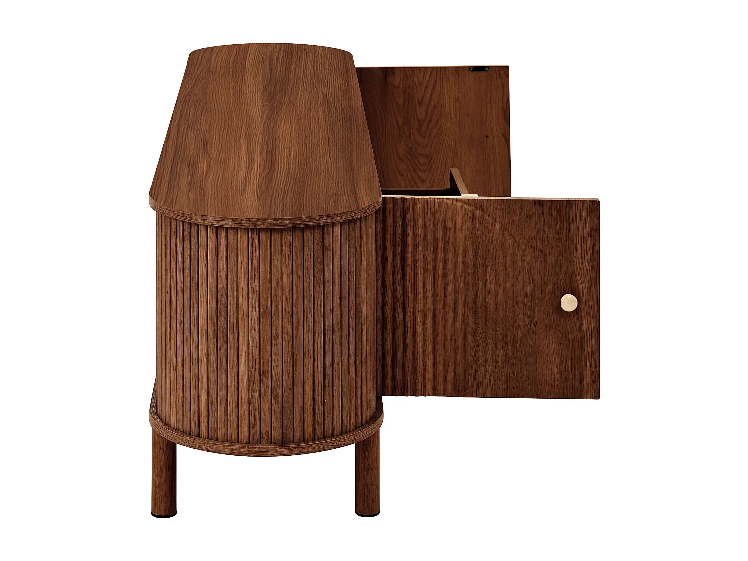 Moderner TV-Schrank 175x36x51 cm - 1 Schublade aus Rattan und 2 Türen - Offene Regale - Braun