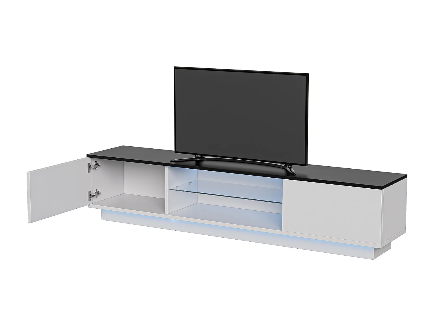 Meuble TV avec éclairage LED et 2 portes - supporte les téléviseurs jusqu'à 60 pouces - 140 x 32 x 42 cm