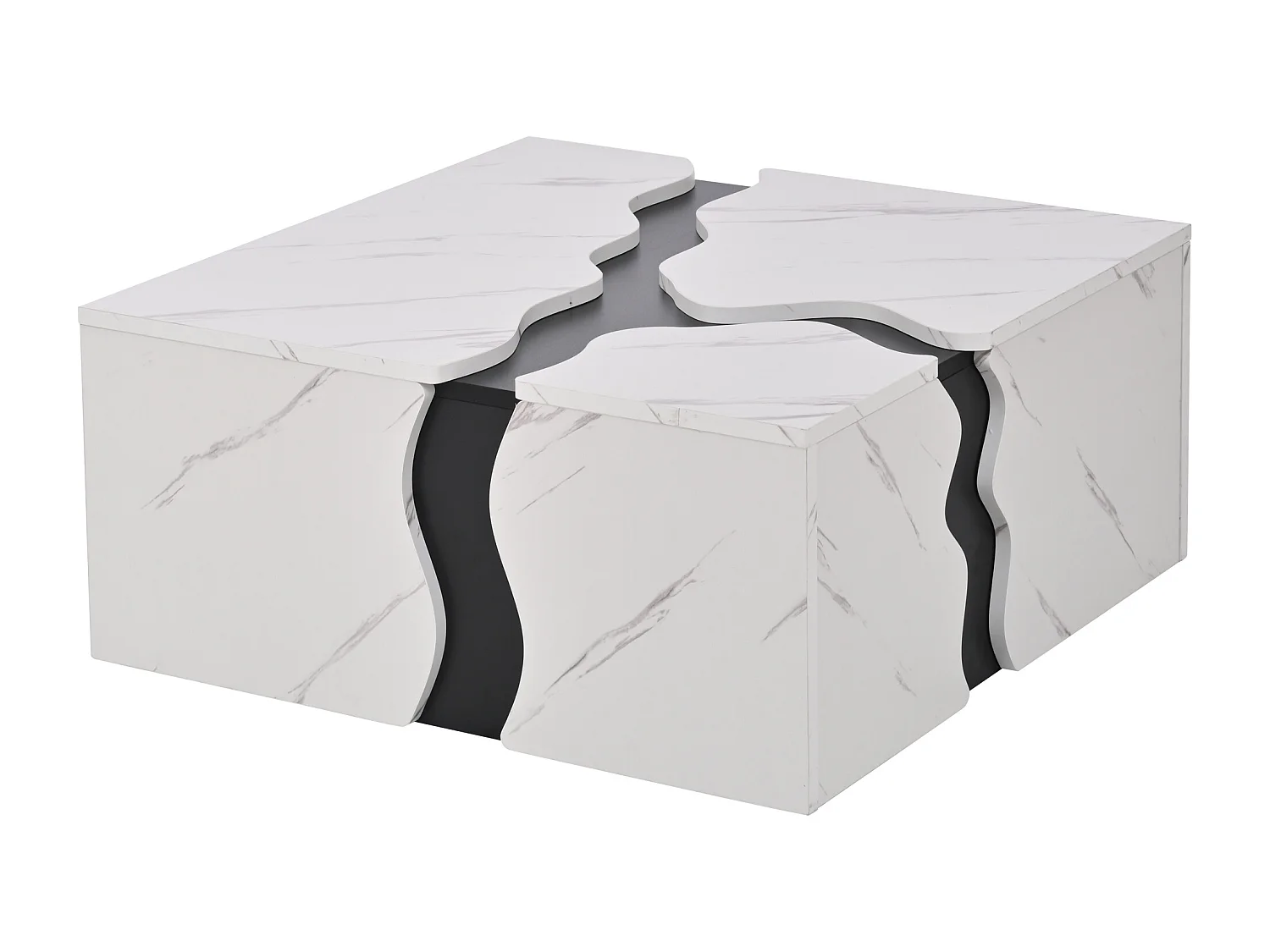 Moderner Couchtisch 70x70x31 cm - mit 1 Schublade - Marmorfurnier - Spanplatten - Weiß