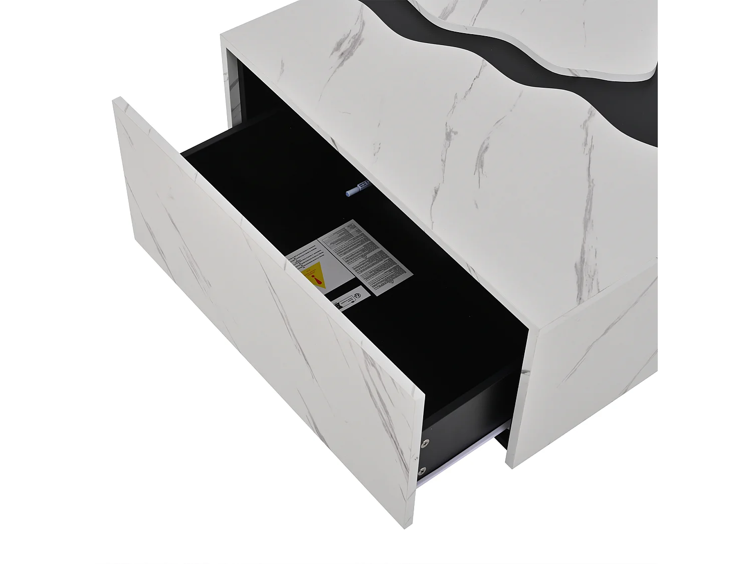Moderner Couchtisch 70x70x31 cm - mit 1 Schublade - Marmorfurnier - Spanplatten - Weiß