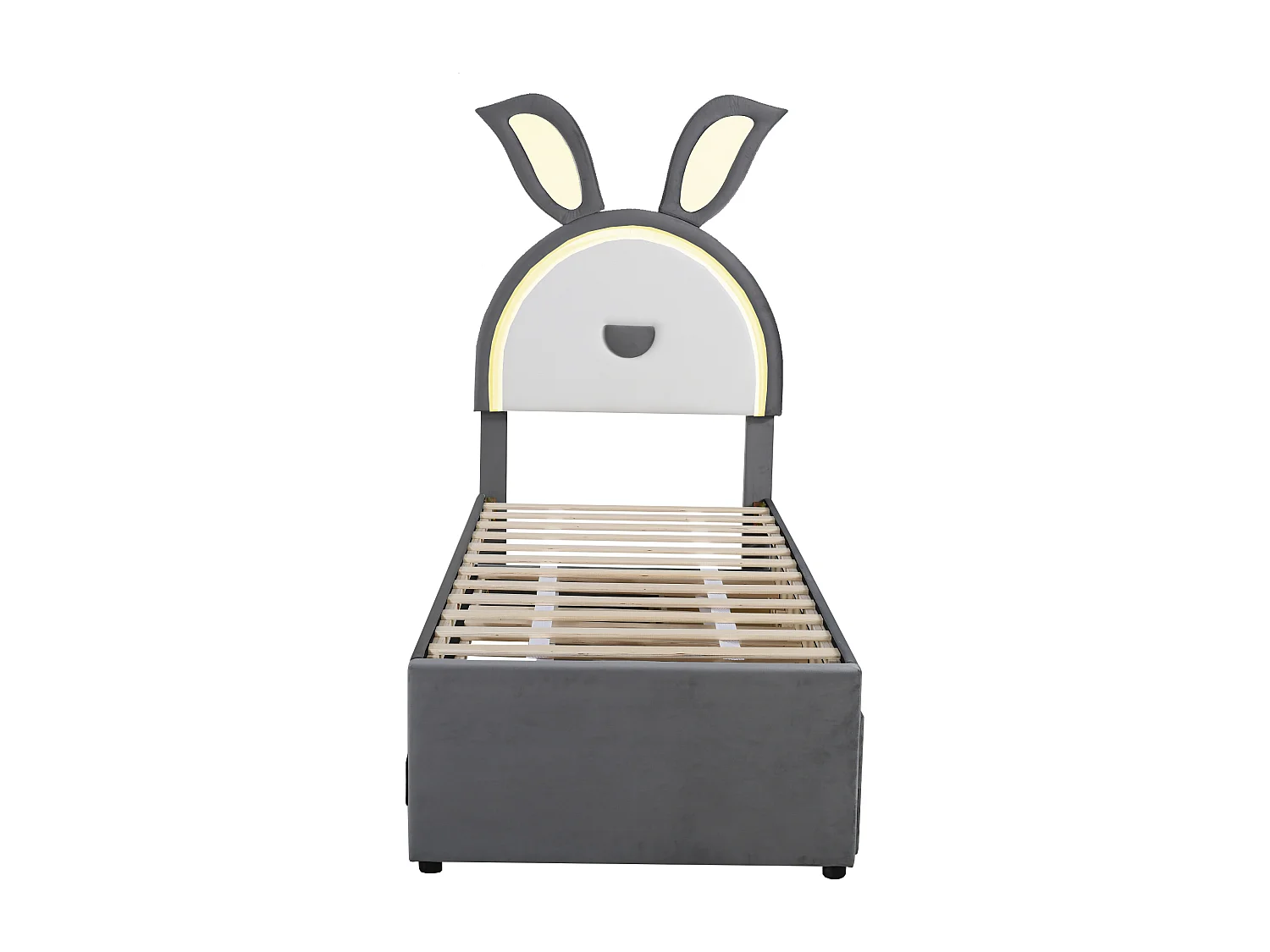 Kinderbed 90 x 200 cm in fluweel - Met uitschuifbed 90 x 190 cm, ledverlichting en 3 lades - Grijs