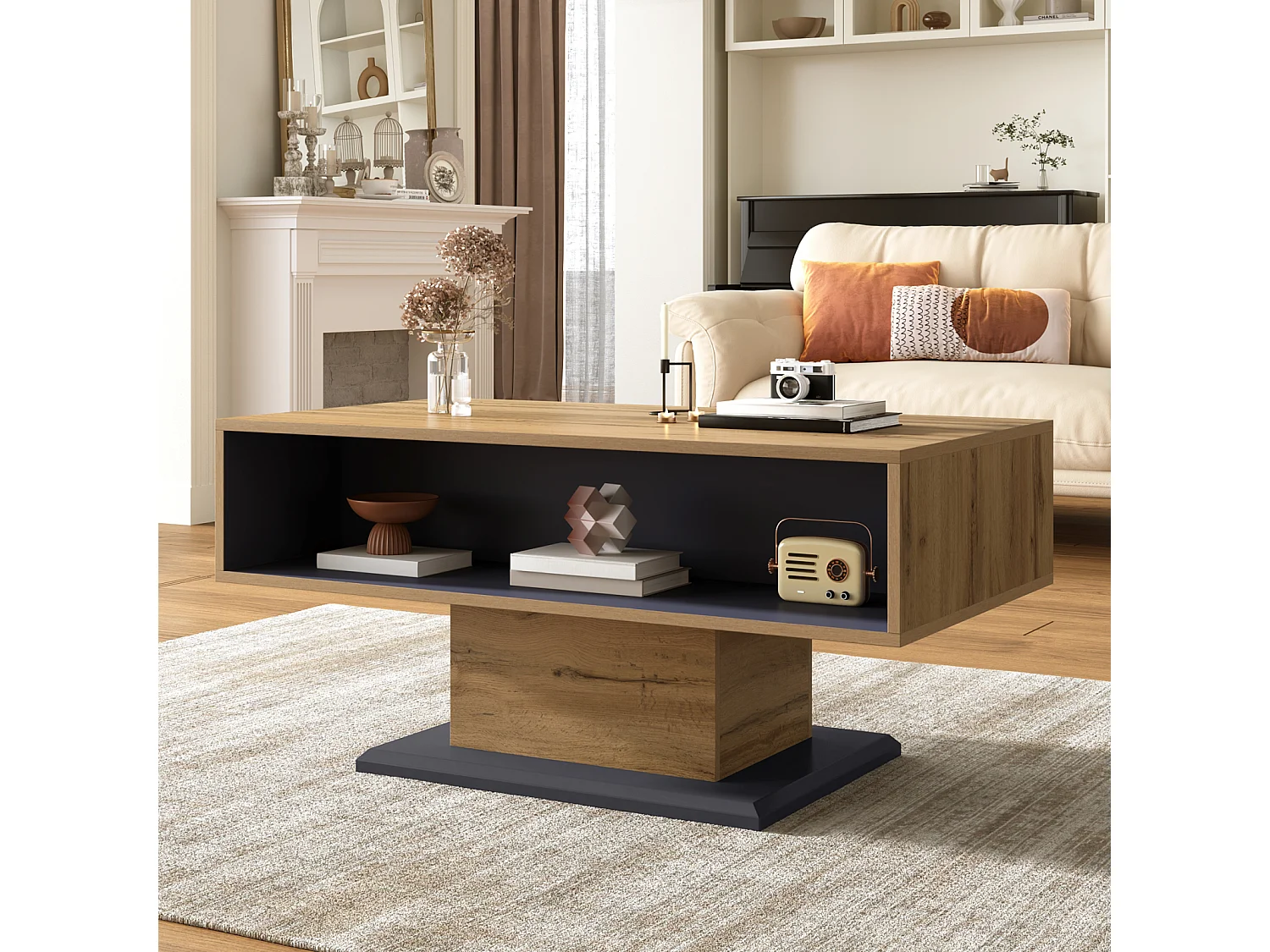 Table basse avec espace de rangement - table de salon multifonctionnelle - 100 x 50 x 46,5 cm