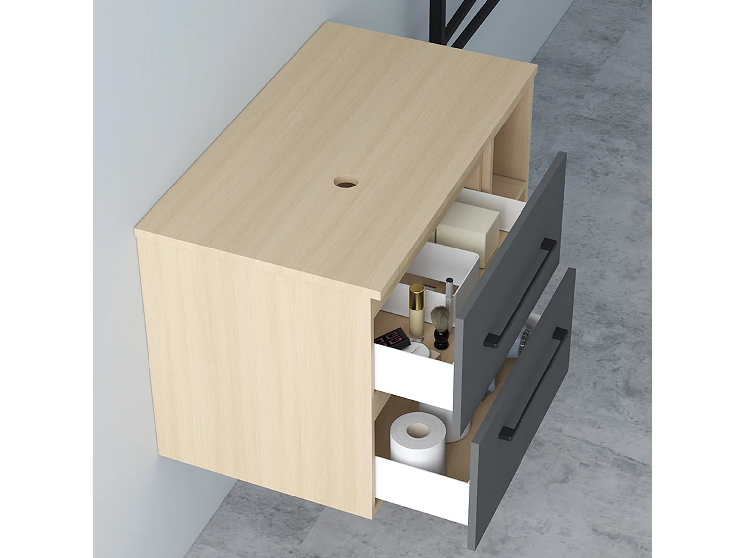 AICA Waschbeckenunterschrank hängend - 80cm - Eiche/Dunkelgrau