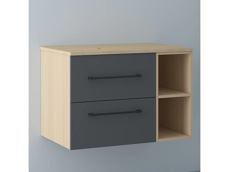 AICA Waschbeckenunterschrank hängend - 80cm - Eiche/Dunkelgrau