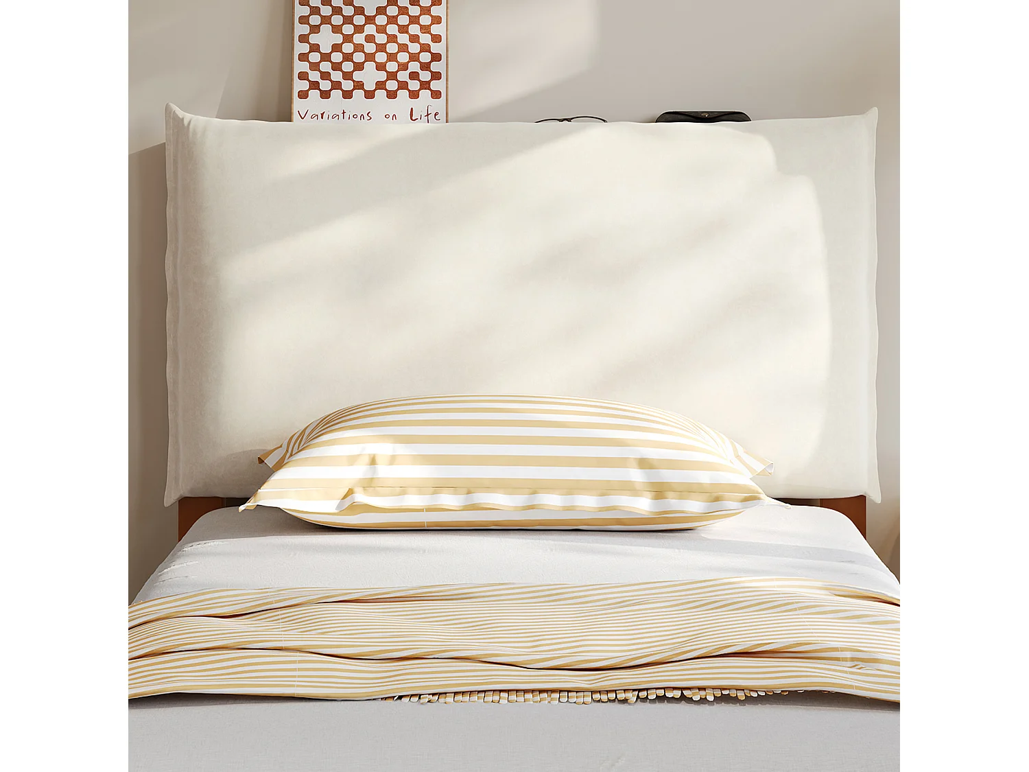 Lit capitonné pour enfant - 90 x 200 cm - avec tête de lit + sommier à lattes - pin + contreplaqué - marron foncé