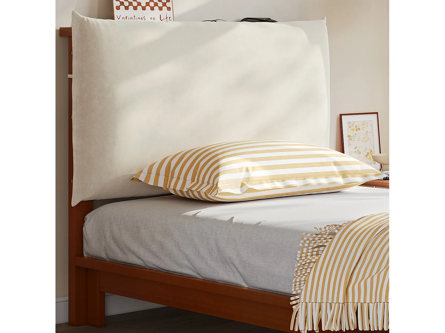 Lit capitonné pour enfant - 90 x 200 cm - avec tête de lit + sommier à lattes - pin + contreplaqué - marron foncé