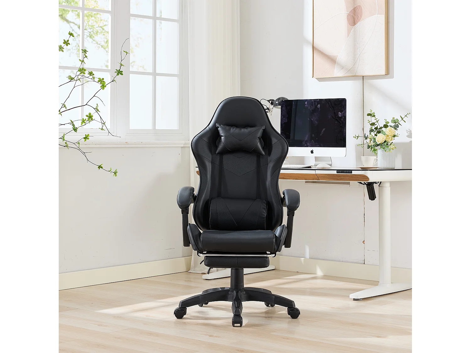 Fauteuil de bureau pivotant Massant en similicuir - Réglable en hauteur -Noir