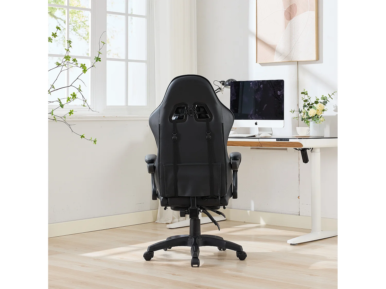 Fauteuil de bureau pivotant Massant en similicuir - Réglable en hauteur -Noir
